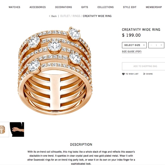 SOLD NEW Swarovski Rose Gold Crystal Layer Ring - Picture 6 of 6